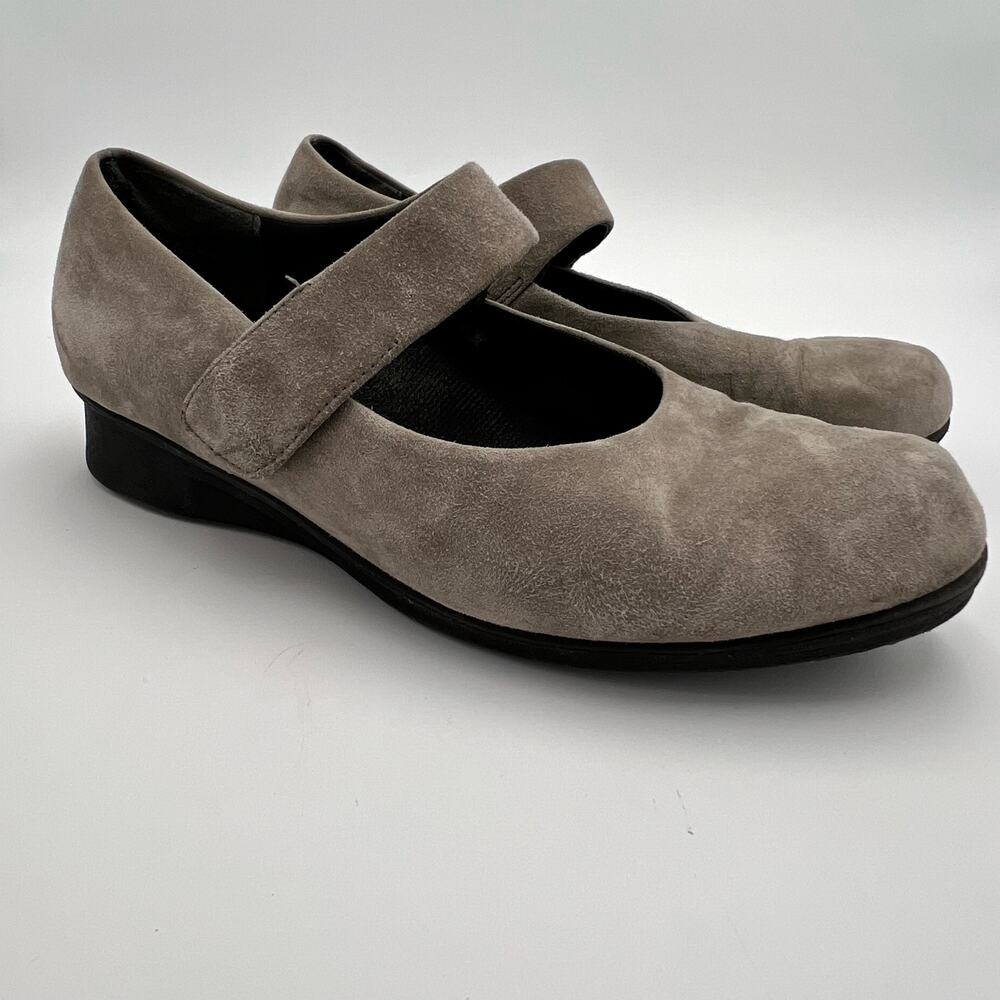 Abeo Ella Maryjane Wedge Shoes Womens 8.5 Gray Suede Leather Comfort Walking